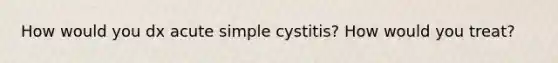 How would you dx acute simple cystitis? How would you treat?