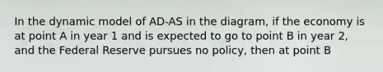 In the dynamic model of AD-AS in the diagram, if the economy is at point A in year 1 and is expected to go to point B in year 2, and the Federal Reserve pursues no policy, then at point B