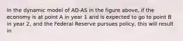 In the dynamic model of AD-AS in the figure above, if the economy is at point A in year 1 and is expected to go to point B in year 2, and the Federal Reserve pursues policy, this will result in