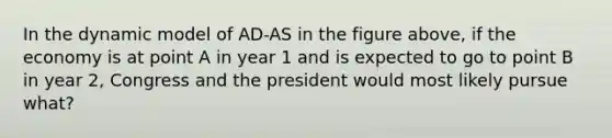 In the dynamic model of AD-AS in the figure above, if the economy is at point A in year 1 and is expected to go to point B in year 2, Congress and the president would most likely pursue what?