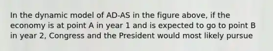 In the dynamic model of AD-AS in the figure above, if the economy is at point A in year 1 and is expected to go to point B in year 2, Congress and the President would most likely pursue