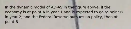 In the dynamic model of AD-AS in the figure above, if the economy is at point A in year 1 and is expected to go to point B in year 2, and the Federal Reserve pursues no policy, then at point B