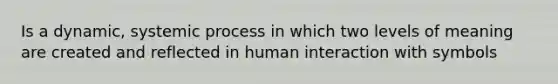 Is a dynamic, systemic process in which two levels of meaning are created and reflected in human interaction with symbols