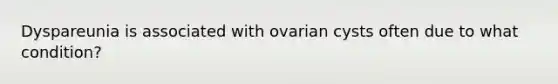 Dyspareunia is associated with ovarian cysts often due to what condition?