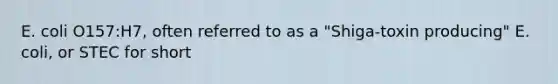 E. coli O157:H7, often referred to as a "Shiga-toxin producing" E. coli, or STEC for short