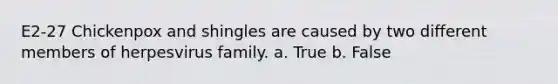 E2-27 Chickenpox and shingles are caused by two different members of herpesvirus family. a. True b. False