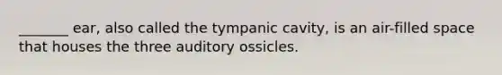 _______ ear, also called the tympanic cavity, is an air-filled space that houses the three auditory ossicles.