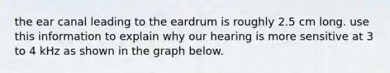 the ear canal leading to the eardrum is roughly 2.5 cm long. use this information to explain why our hearing is more sensitive at 3 to 4 kHz as shown in the graph below.