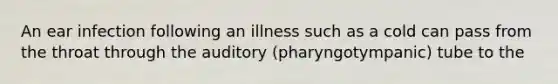 An ear infection following an illness such as a cold can pass from the throat through the auditory (pharyngotympanic) tube to the