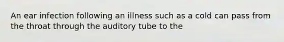 An ear infection following an illness such as a cold can pass from the throat through the auditory tube to the