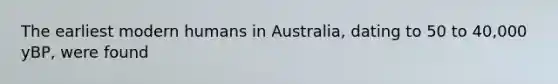 The earliest modern humans in Australia, dating to 50 to 40,000 yBP, were found