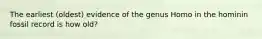 The earliest (oldest) evidence of the genus Homo in the hominin fossil record is how old?