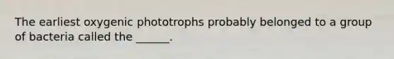 The earliest oxygenic phototrophs probably belonged to a group of bacteria called the ______.