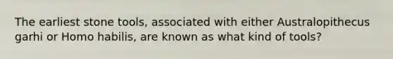 The earliest stone tools, associated with either Australopithecus garhi or <a href='https://www.questionai.com/knowledge/kG3hgw3hYa-homo-habilis' class='anchor-knowledge'>homo habilis</a>, are known as what kind of tools?