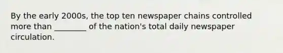 By the early 2000s, the top ten newspaper chains controlled more than ________ of the nation's total daily newspaper circulation.