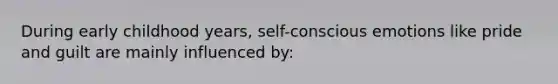 During early childhood years, self-conscious emotions like pride and guilt are mainly influenced by: