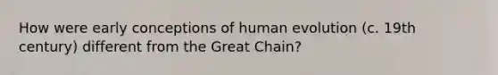 How were early conceptions of human evolution (c. 19th century) different from the Great Chain?