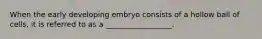 When the early developing embryo consists of a hollow ball of cells, it is referred to as a __________________.