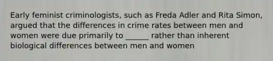 Early feminist criminologists, such as Freda Adler and Rita Simon, argued that the differences in crime rates between men and women were due primarily to ______ rather than inherent biological differences between men and women