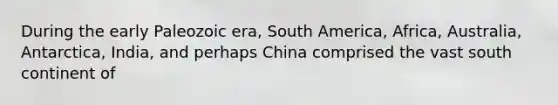 During the early Paleozoic era, South America, Africa, Australia, Antarctica, India, and perhaps China comprised the vast south continent of