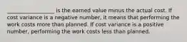 __________________ is the earned value minus the actual cost. If cost variance is a negative number, it means that performing the work costs more than planned. If cost variance is a positive number, performing the work costs less than planned.