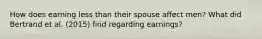 How does earning less than their spouse affect men? What did Bertrand et al. (2015) find regarding earnings?