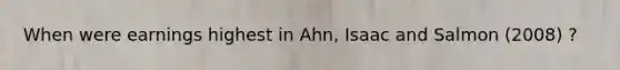 When were earnings highest in Ahn, Isaac and Salmon (2008) ?