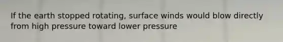 If the earth stopped rotating, surface winds would blow directly from high pressure toward lower pressure