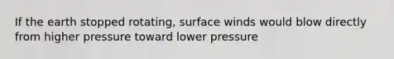 If the earth stopped rotating, surface winds would blow directly from higher pressure toward lower pressure