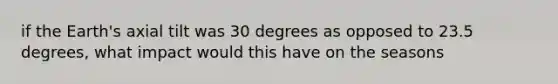 if the Earth's axial tilt was 30 degrees as opposed to 23.5 degrees, what impact would this have on the seasons