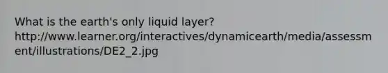 What is the earth's only liquid layer? http://www.learner.org/interactives/dynamicearth/media/assessment/illustrations/DE2_2.jpg