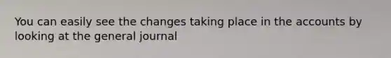 You can easily see the changes taking place in the accounts by looking at the general journal