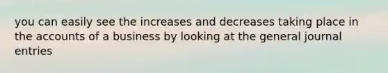 you can easily see the increases and decreases taking place in the accounts of a business by looking at the general journal entries