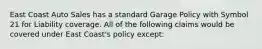 East Coast Auto Sales has a standard Garage Policy with Symbol 21 for Liability coverage. All of the following claims would be covered under East Coast's policy except: