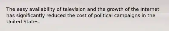 The easy availability of television and the growth of the Internet has significantly reduced the cost of political campaigns in the United States.