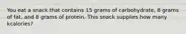 You eat a snack that contains 15 grams of carbohydrate, 8 grams of fat, and 8 grams of protein. This snack supplies how many kcalories?