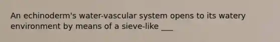 An echinoderm's water-vascular system opens to its watery environment by means of a sieve-like ___