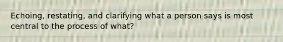Echoing, restating, and clarifying what a person says is most central to the process of what?