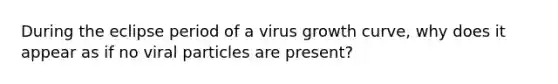 During the eclipse period of a virus growth curve, why does it appear as if no viral particles are present?