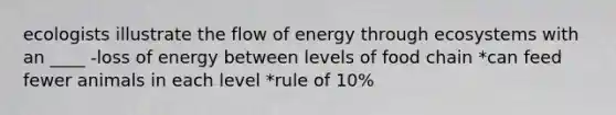 ecologists illustrate the flow of energy through ecosystems with an ____ -loss of energy between levels of food chain *can feed fewer animals in each level *rule of 10%