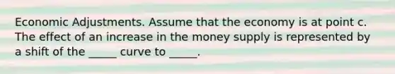 Economic Adjustments. Assume that the economy is at point c. The effect of an increase in the money supply is represented by a shift of the _____ curve to _____.