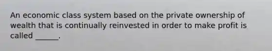 An economic class system based on the private ownership of wealth that is continually reinvested in order to make profit is called ______.