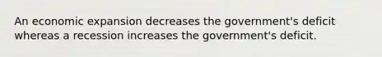 An economic expansion decreases the government's deficit whereas a recession increases the government's deficit.