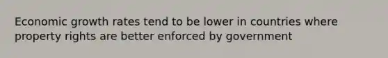 Economic growth rates tend to be lower in countries where property rights are better enforced by government