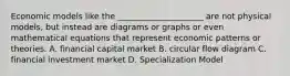 Economic models like the _____________________ are not physical models, but instead are diagrams or graphs or even mathematical equations that represent economic patterns or theories. A. financial capital market B. circular flow diagram C. financial investment market D. Specialization Model