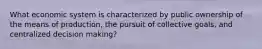 What economic system is characterized by public ownership of the means of production, the pursuit of collective goals, and centralized decision making?