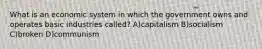 What is an economic system in which the government owns and operates basic industries called? A)capitalism B)socialism C)broken D)communism