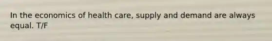 In the economics of health care, supply and demand are always equal. T/F