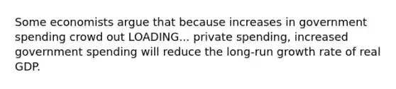 Some economists argue that because increases in government spending crowd out LOADING... private​ spending, increased government spending will reduce the​ long-run growth rate of real GDP.