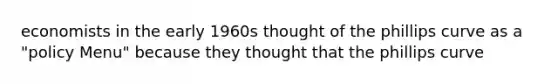 economists in the early 1960s thought of the phillips curve as a "policy Menu" because they thought that the phillips curve